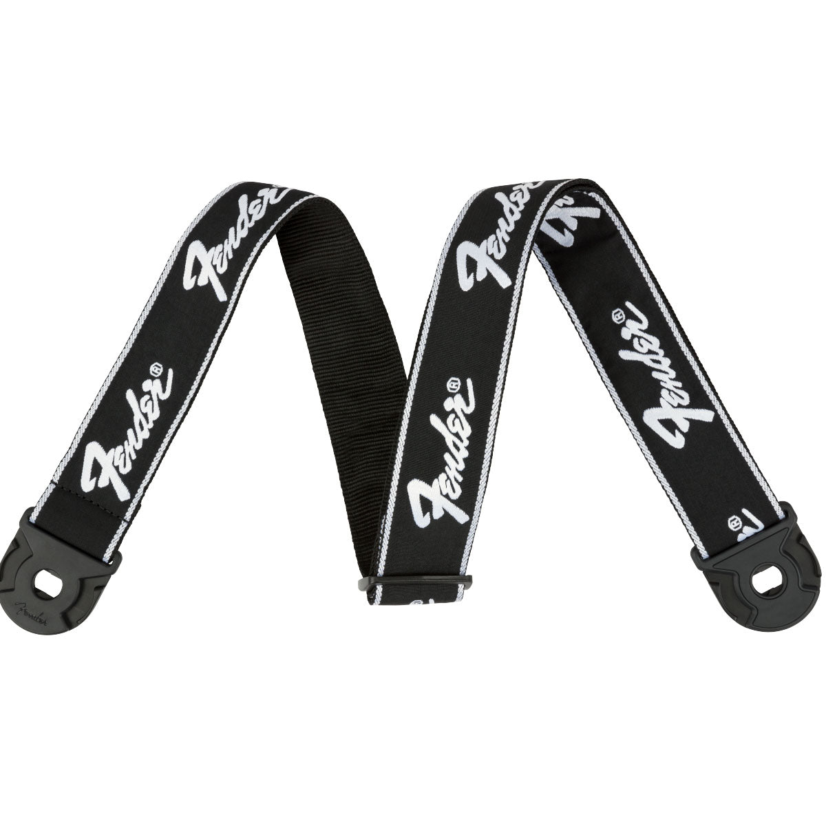 Fender Guitar Strap Quick Grip Locking End Strap Black w/ White Running Logo 2inch - 0990629008