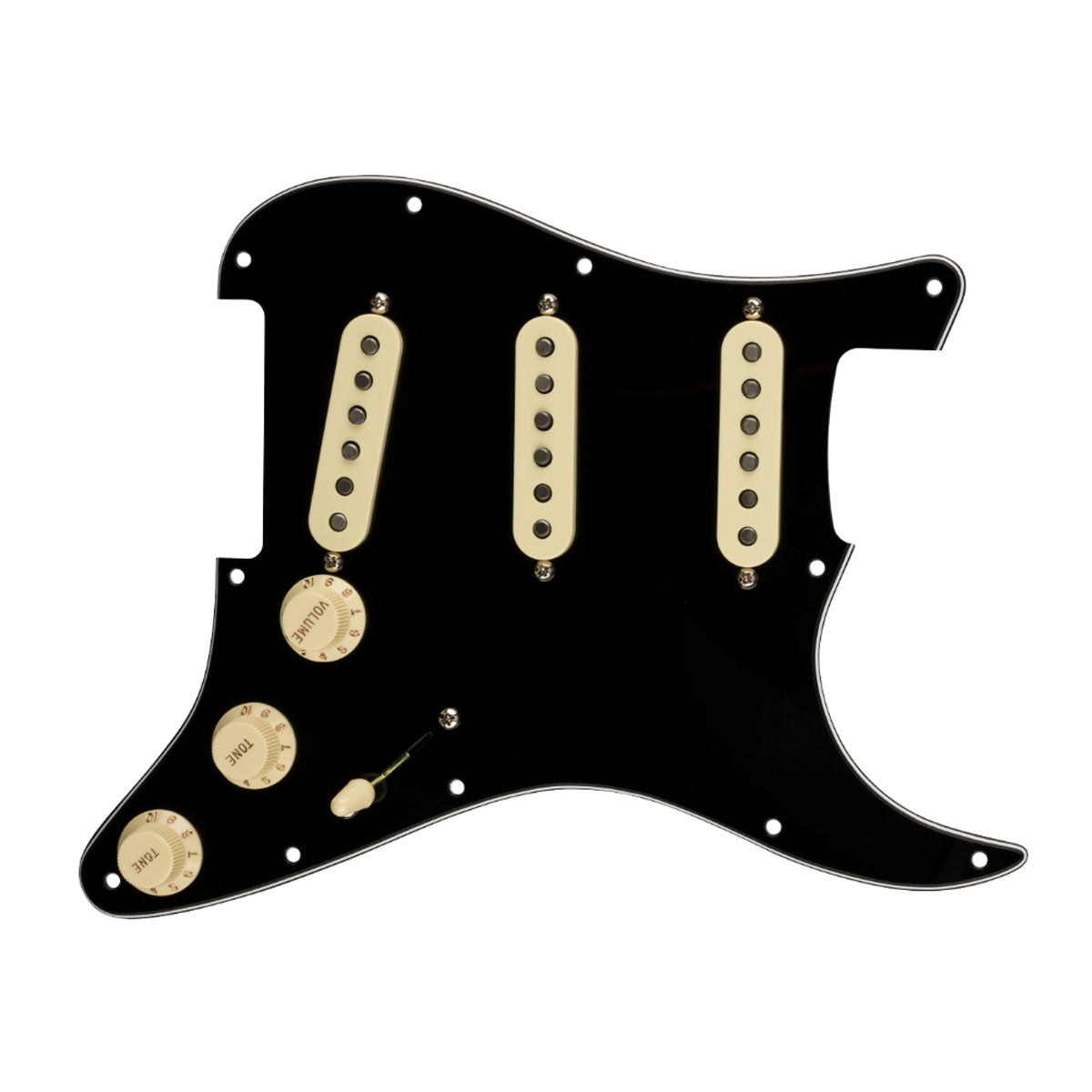 Fender Pre-Wired Strat Pickguard, Original 57/62 SSS, Black 11 Hole PG - 0992345506