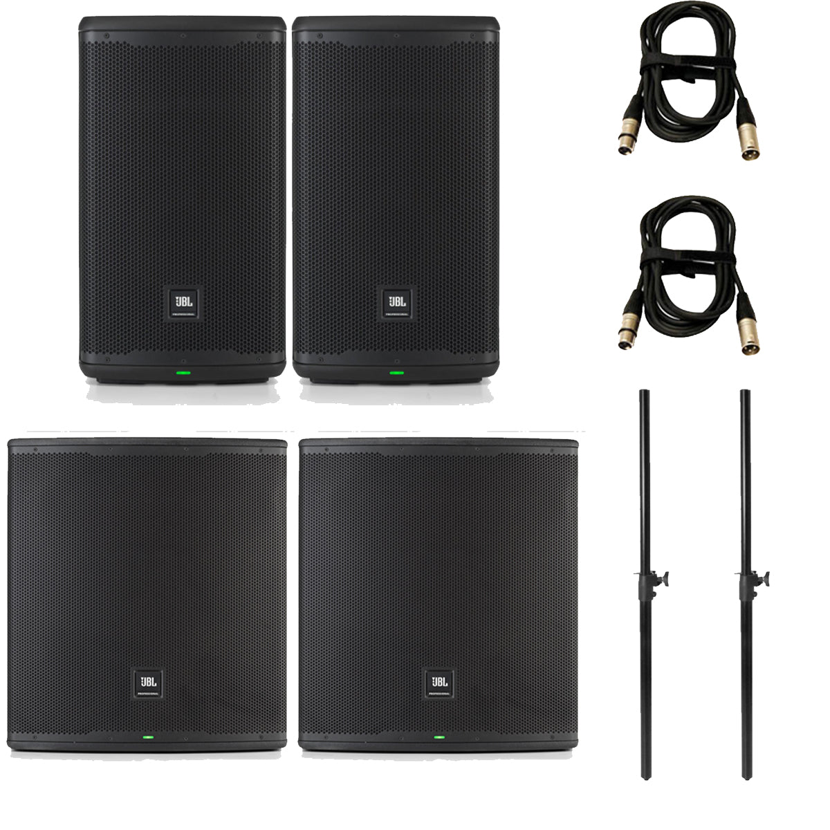 JBL EON 700 Series 2.2 Deluxe PA Speaker Bundle w/ Cables & Stands