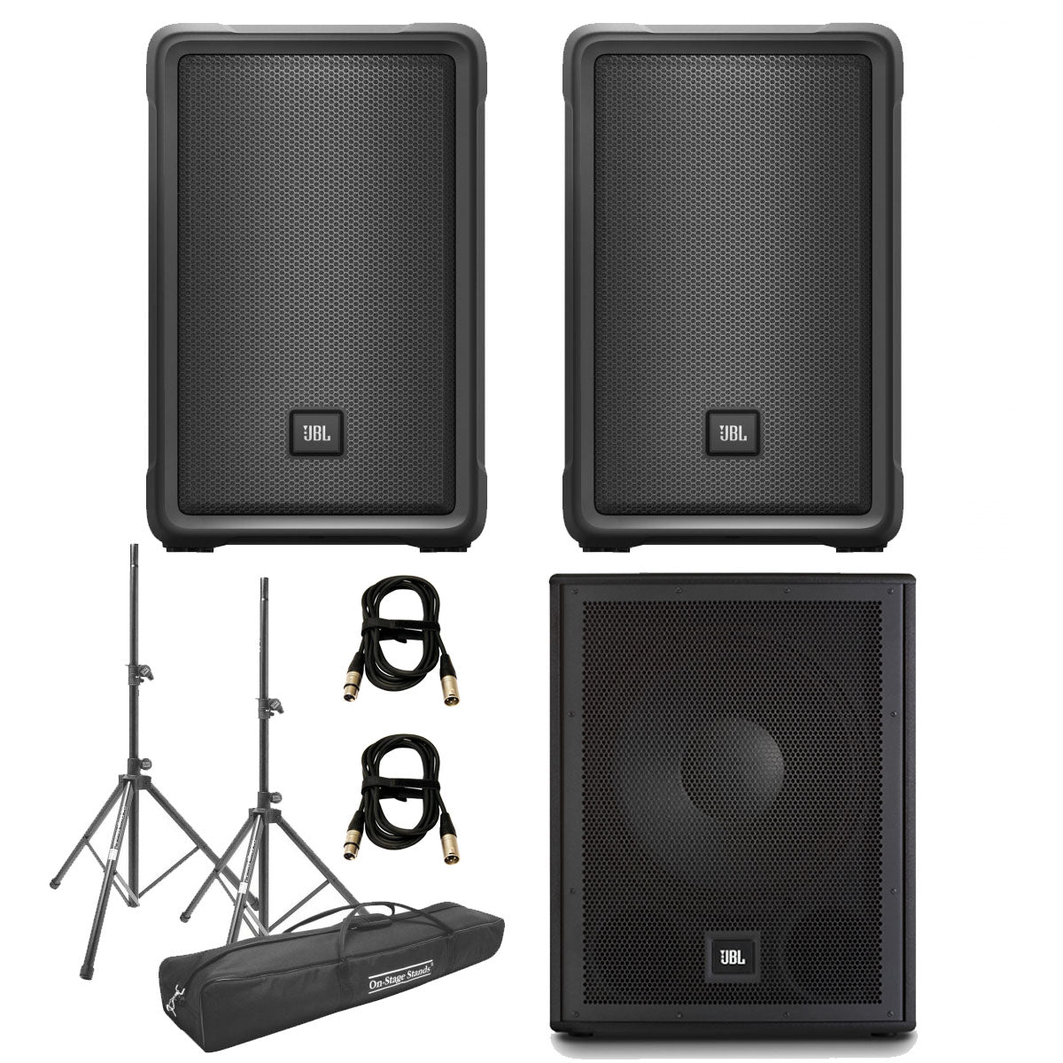 JBL IRX 2.1 Starter PA Speaker Bundle w/ Cables & Stands