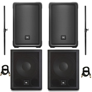 JBL IRX 2.2 Deluxe PA Speaker Bundle w/ Cables & Stands