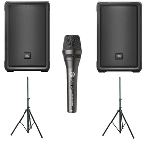 JBL IRX Party Pack Expander w/ 2x IRX108 BT Bluetooth Speaker + AKG P-5S Mic & Speaker Stands