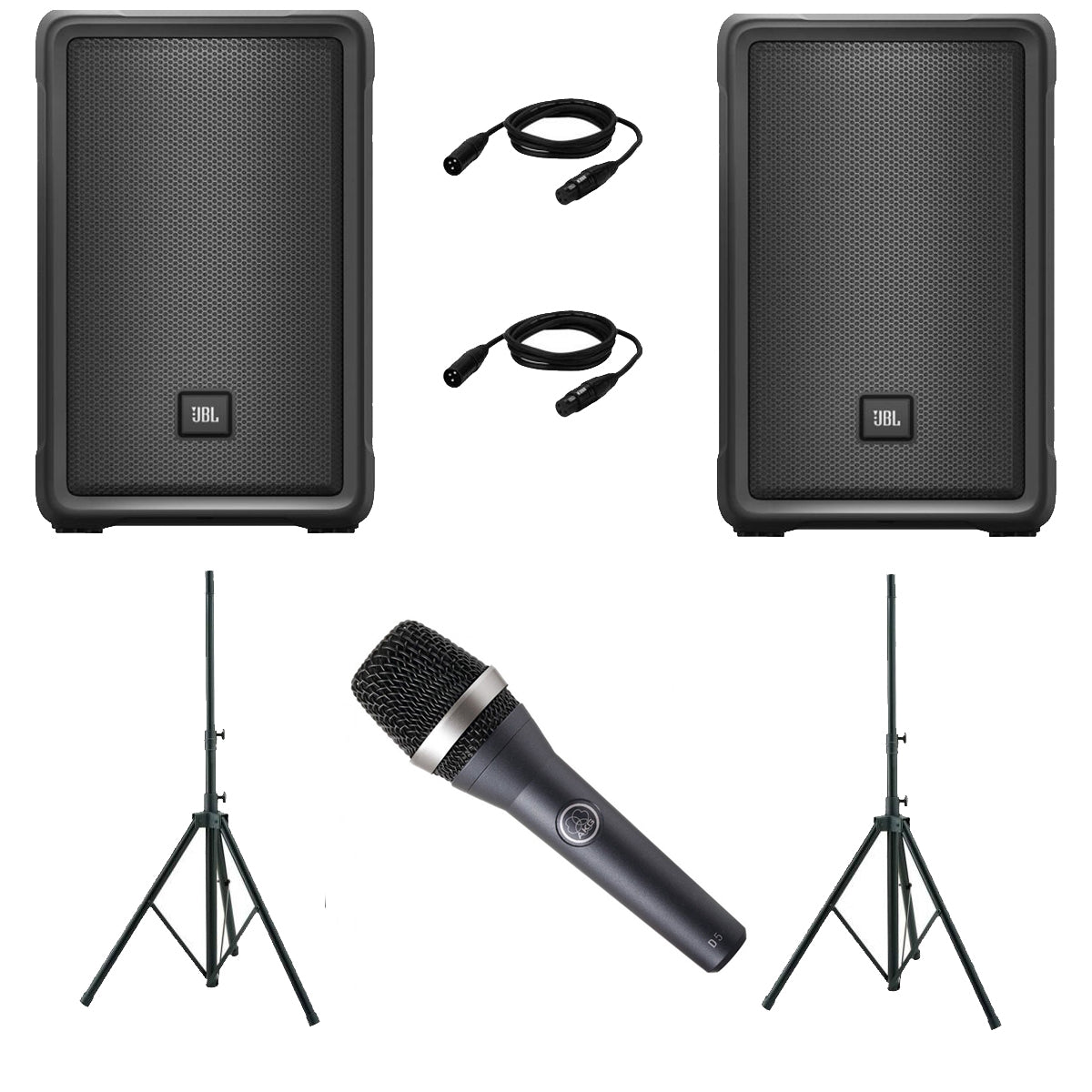 JBL IRX Ultimate Party Pack w/ 2x IRX112 BT Bluetooth Speaker + AKG D-5 Mic & Speaker Stands