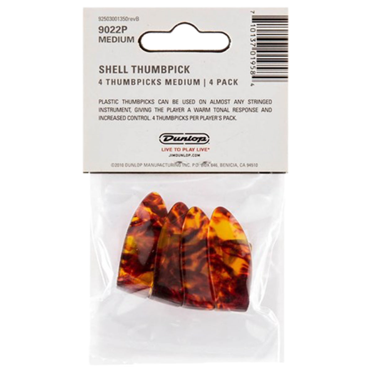 Jim Dunlop Medium Shell Guitar Thumbpicks Players Pack (4 Picks) - JPTPMS