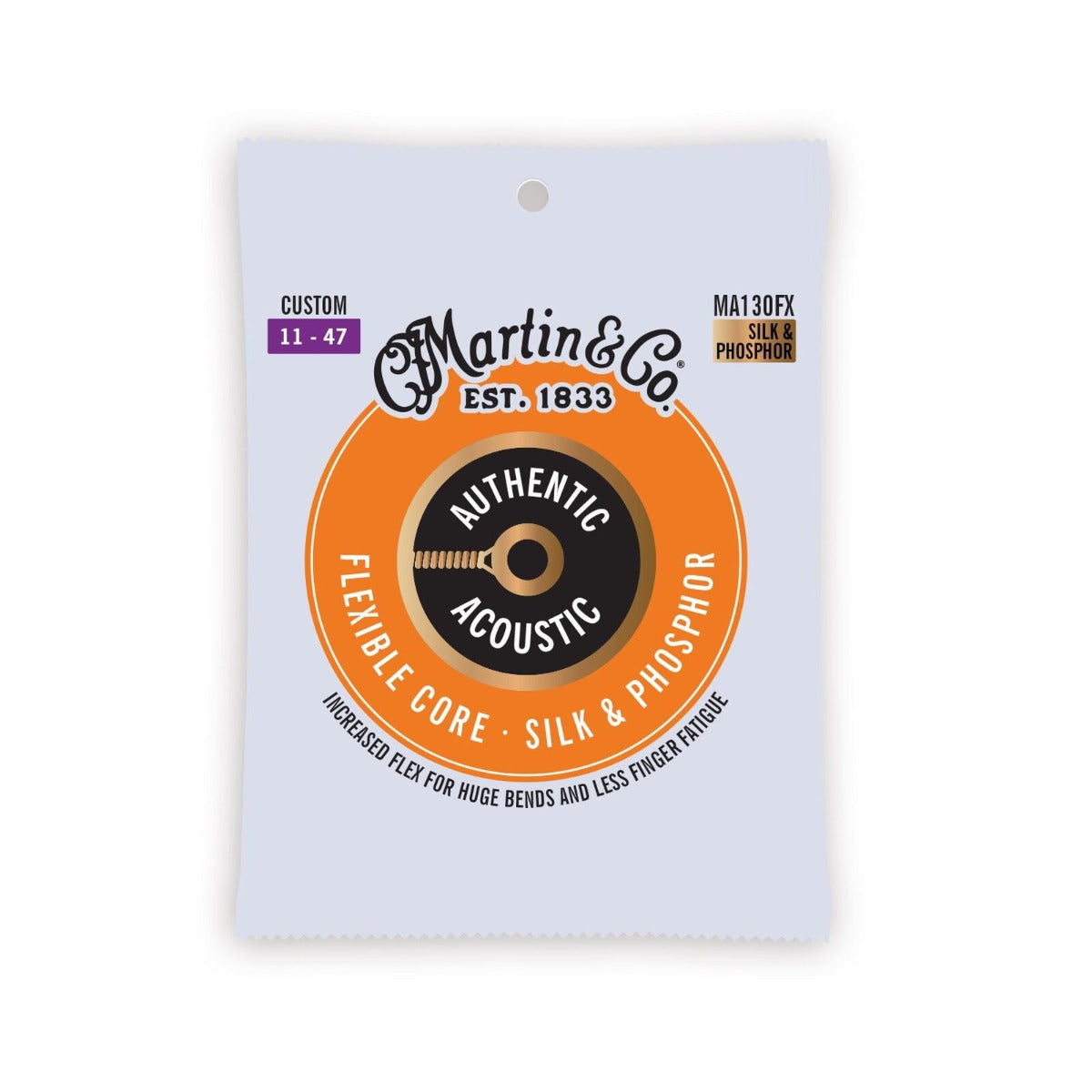 Martin MA130FX Authentic Acoustic Flexible Core Guitar Strings Silk & Phosphor Custom 11-47