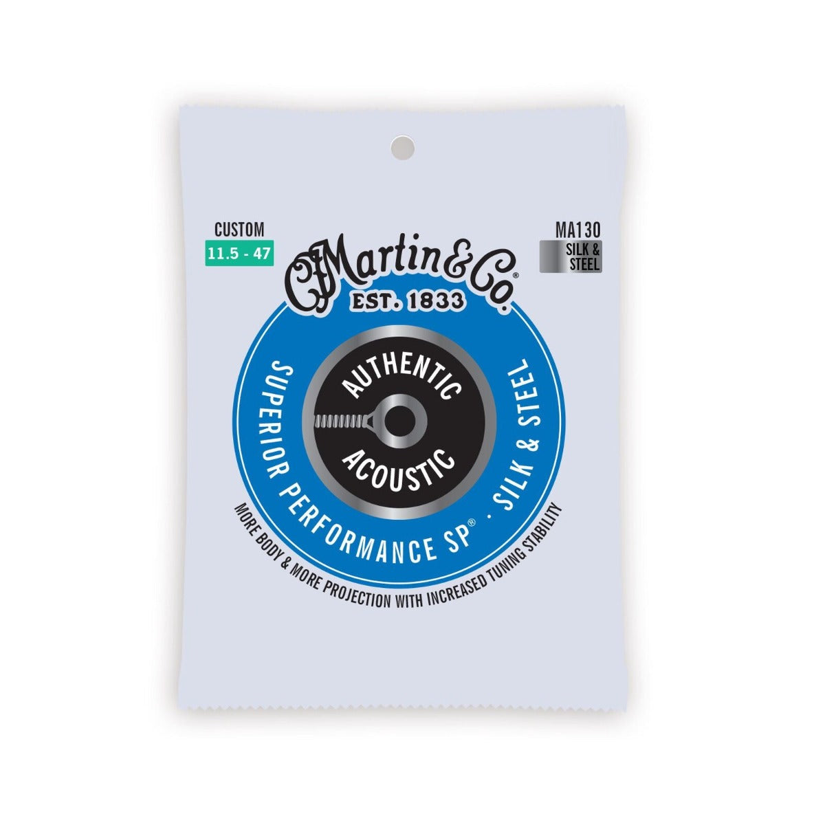 Martin MA130 Authentic Acoustic SP Guitar Strings Silk &amp; Steel Custom 11.5-47