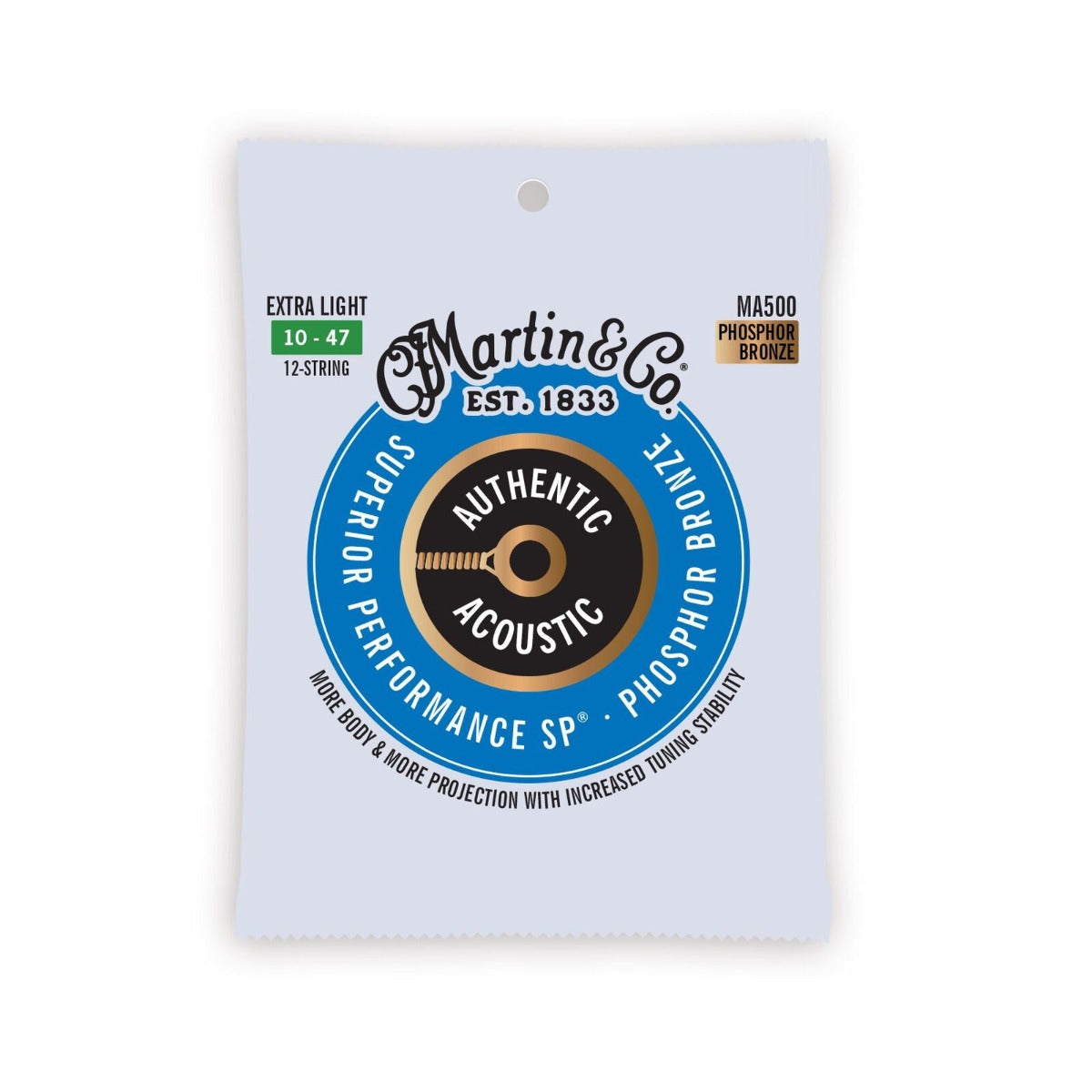 Martin MA500 Authentic Acoustic SP Guitar Strings 12-String Phosphor Bronze Extra Light 10-47
