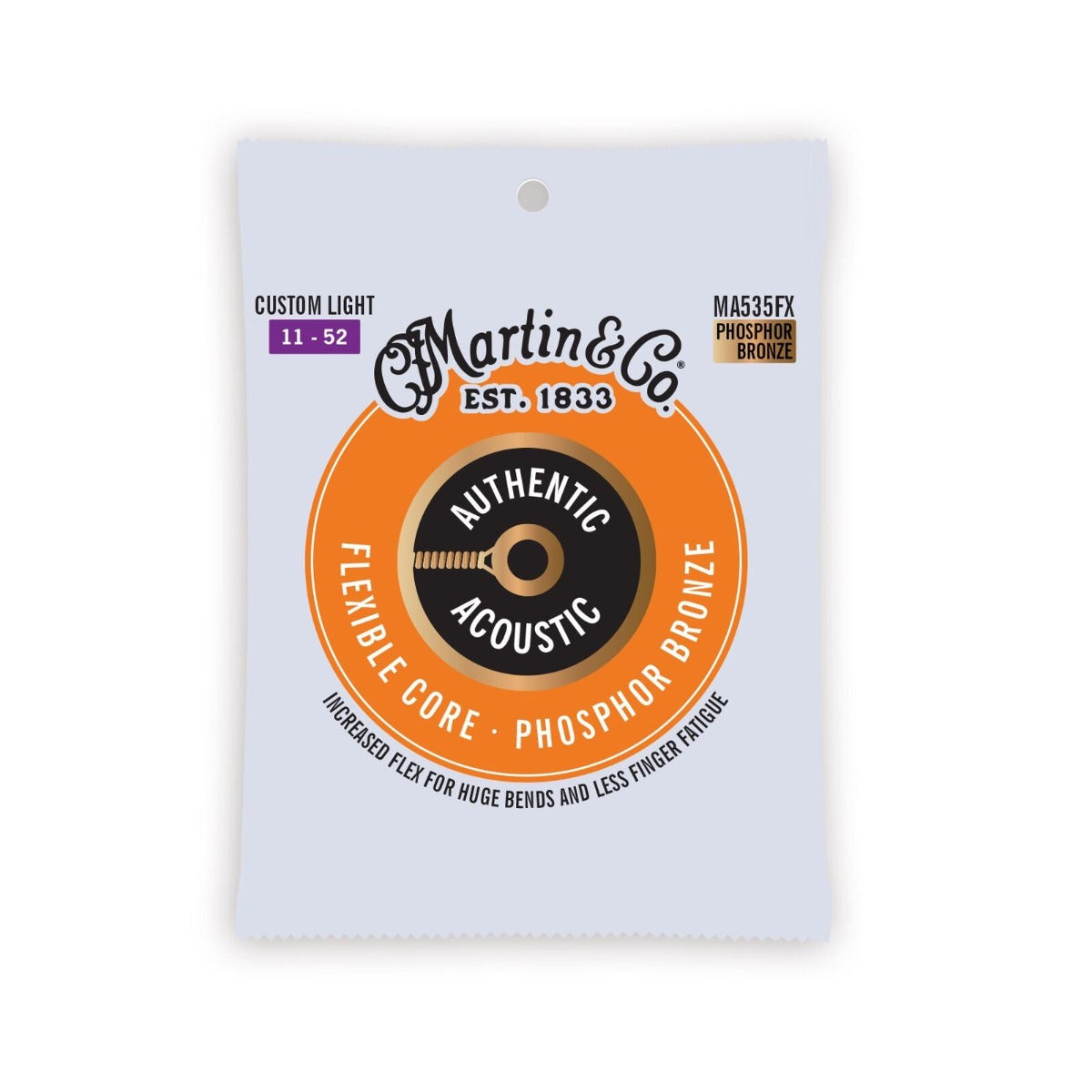 Martin MA535FX Authentic Acoustic Flexible Core Guitar Strings Phosphor Bronze Custom Light 11-52