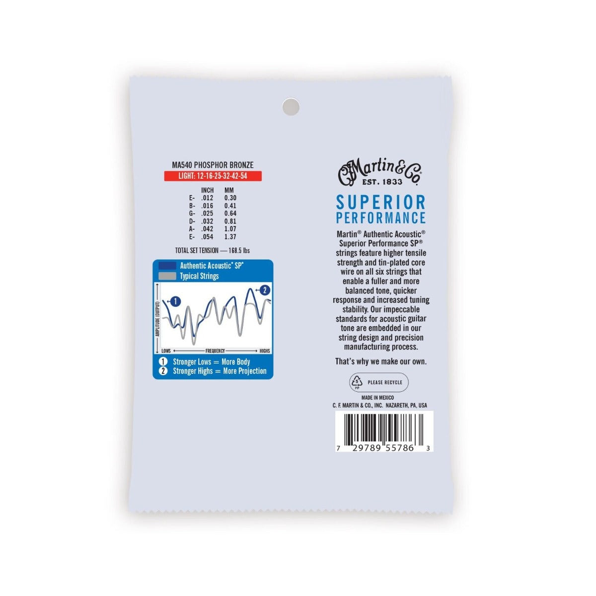 3 Pack of Martin MA540 Authentic Acoustic SP Guitar Strings Phosphor Bronze Light 12-54