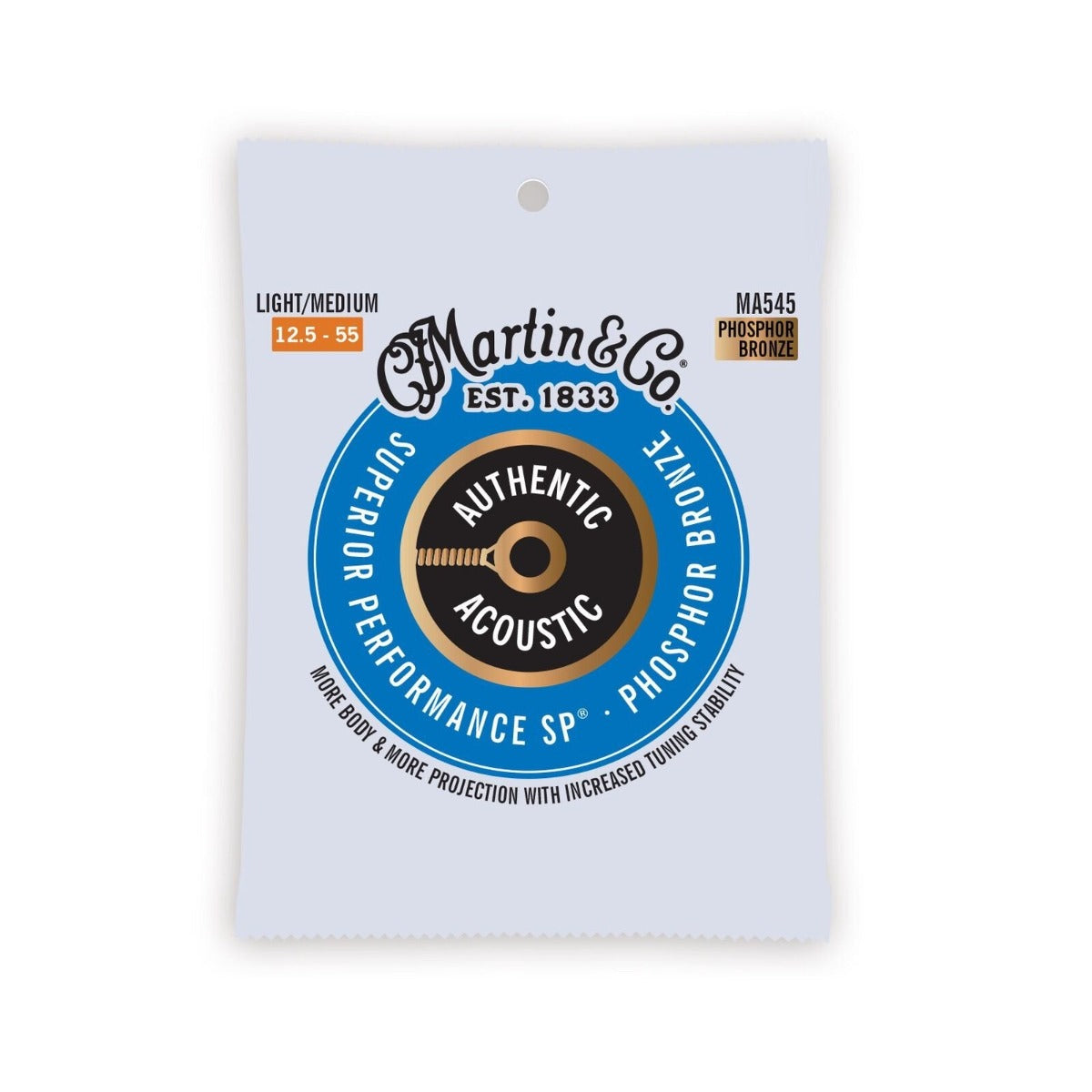 Martin MA545 Authentic Acoustic SP Guitar Strings Phosphor Bronze Light/Medium 12.5-55