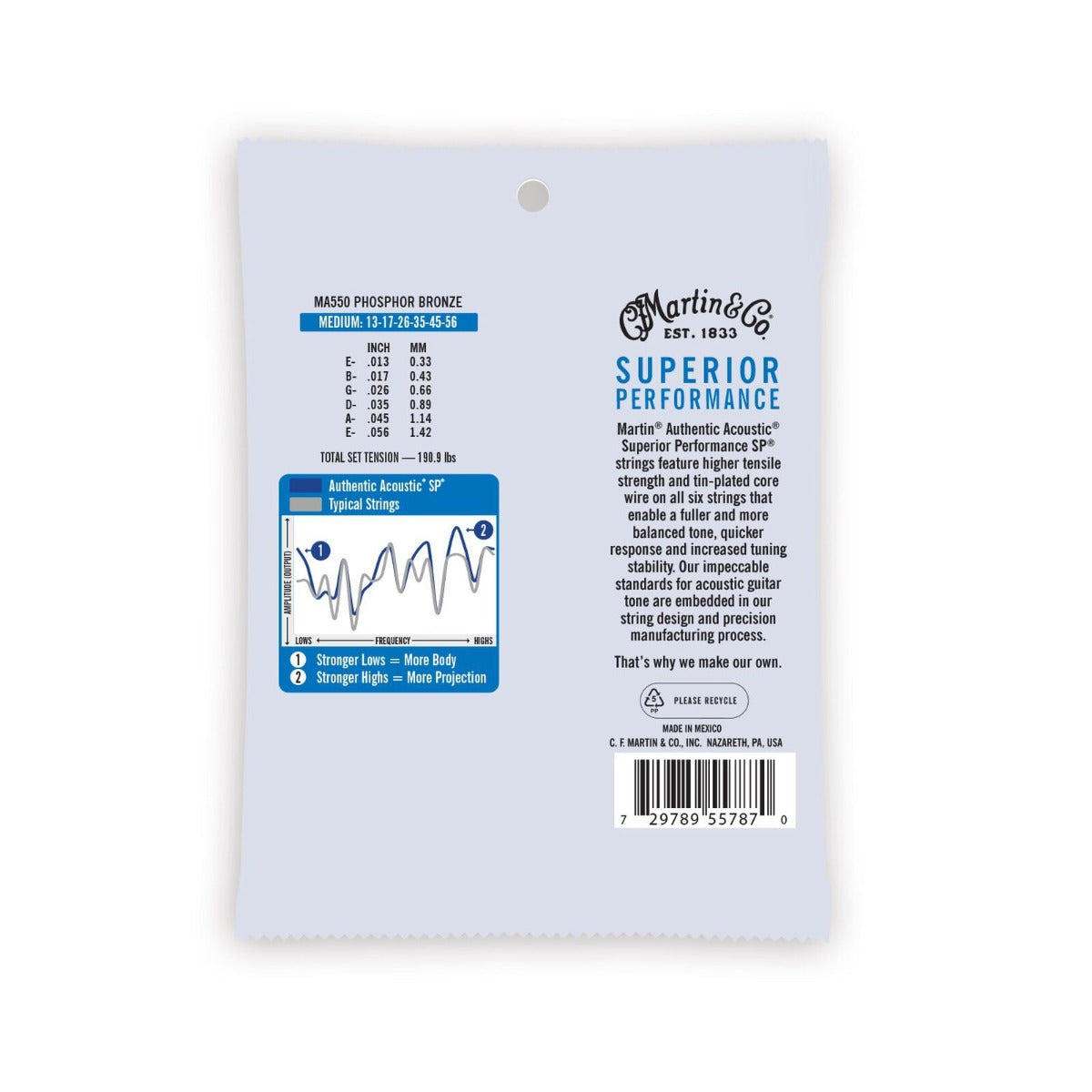 Martin MA550 Authentic Acoustic SP Guitar Strings Phosphor Bronze Medium 13-56