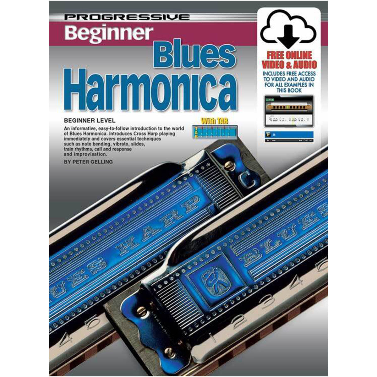 Progressive Books 69162 Beginner Blues Harmonica w/ Online Media