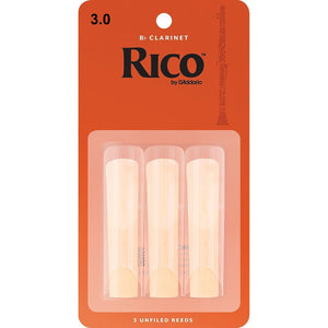 3 Pack of Rico Bb Clarinet Reed Size 3 Replacement Reeds 3.0 x3