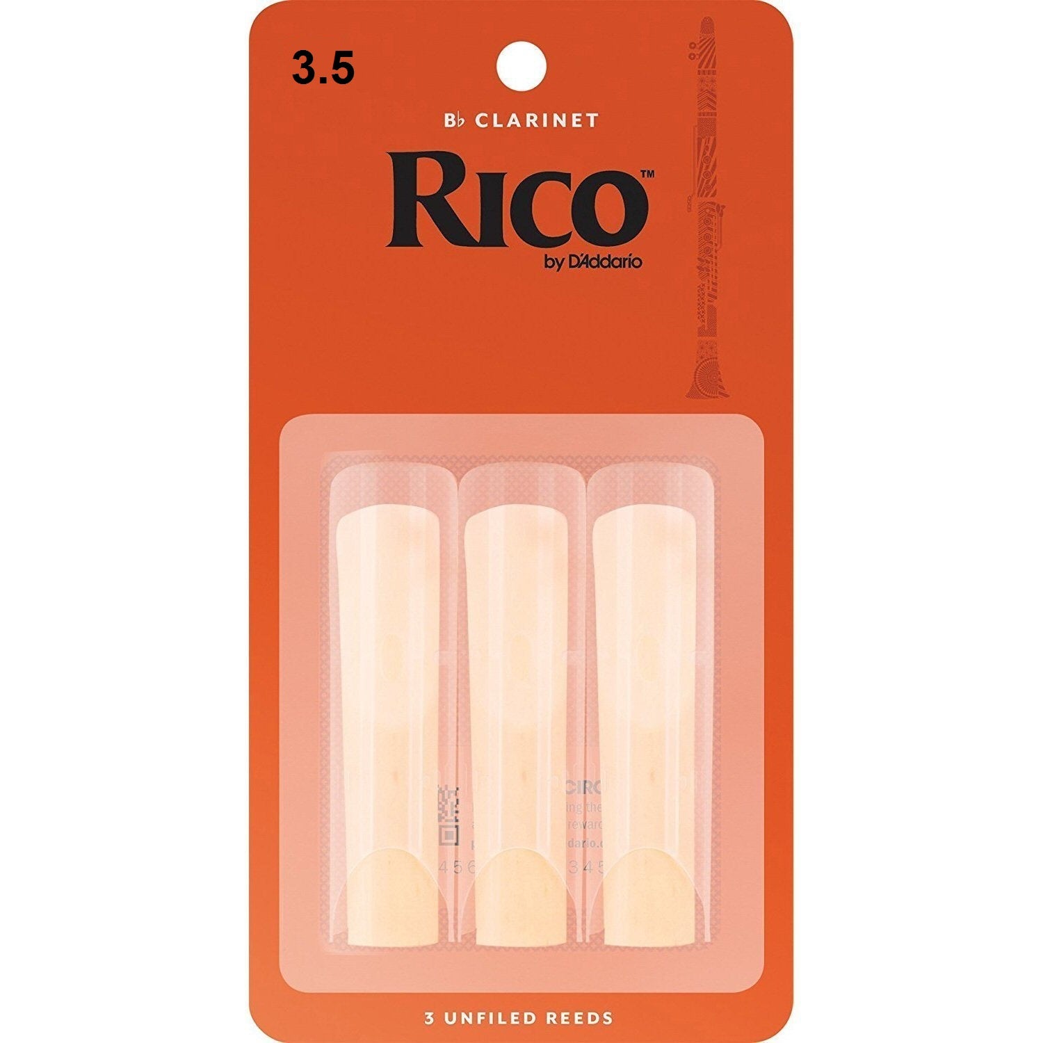 3 Pack of Rico Bb Clarinet Reed Size 3, 1/2 Replacement Reeds 3.5 x3