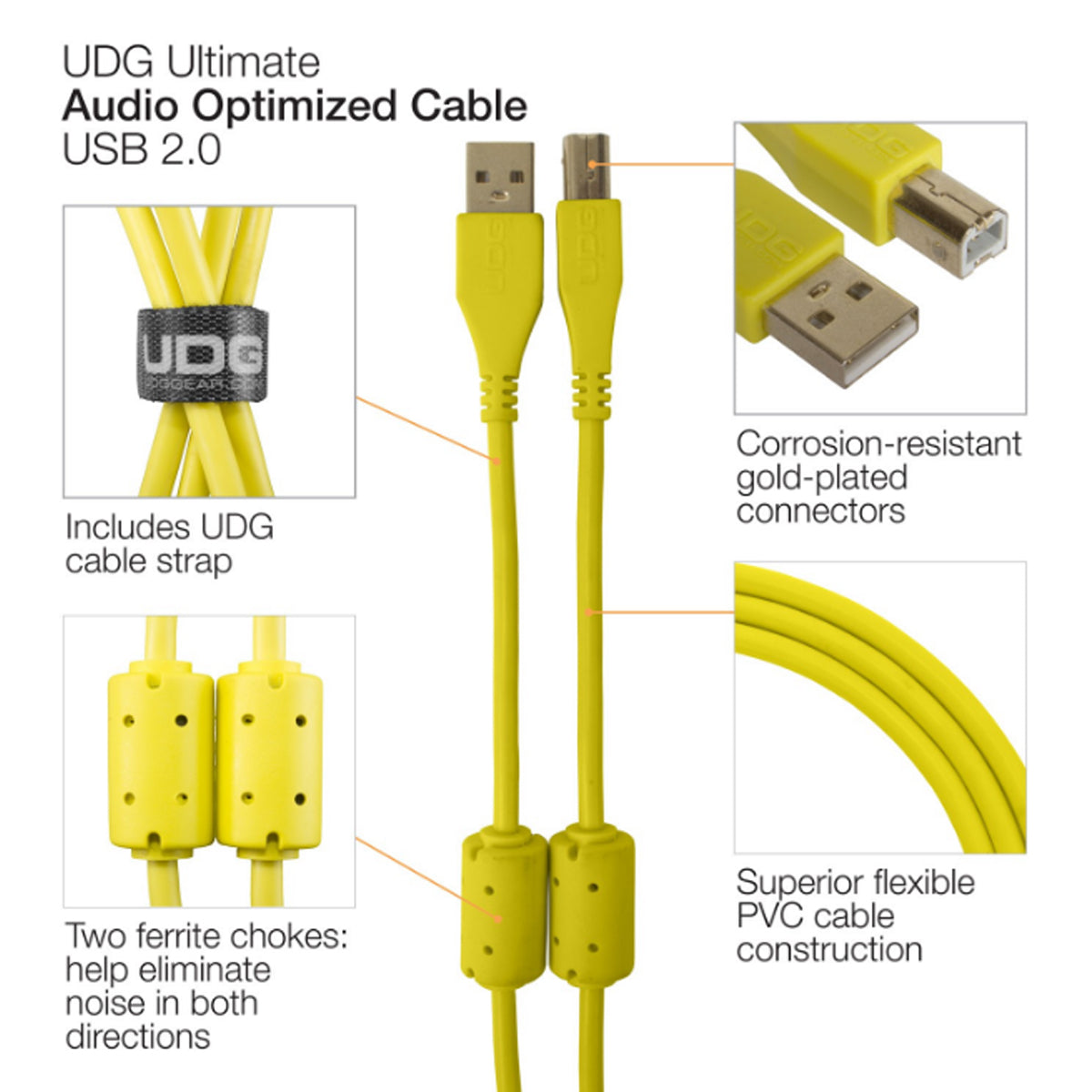 UDG Ultimate U95001 USB2 Cable A-B Yellow Straight 1m