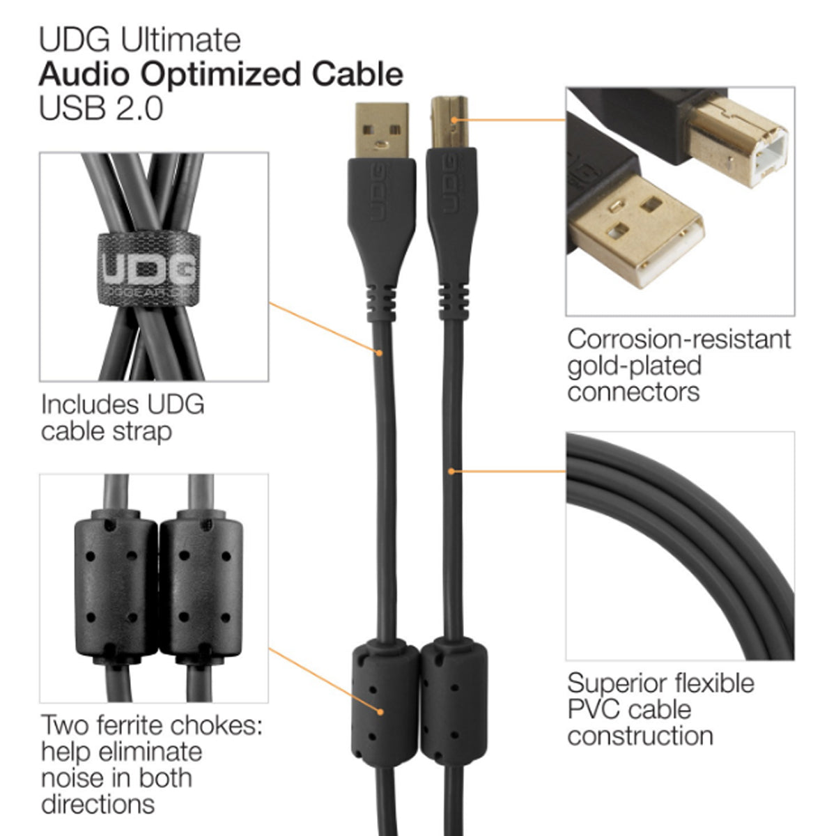 UDG Ultimate U95002 USB2 Cable A-B Black Straight 2m
