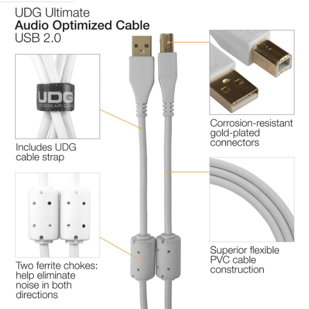 UDG Ultimate U95002 USB2 Cable A-B White Straight 2m
