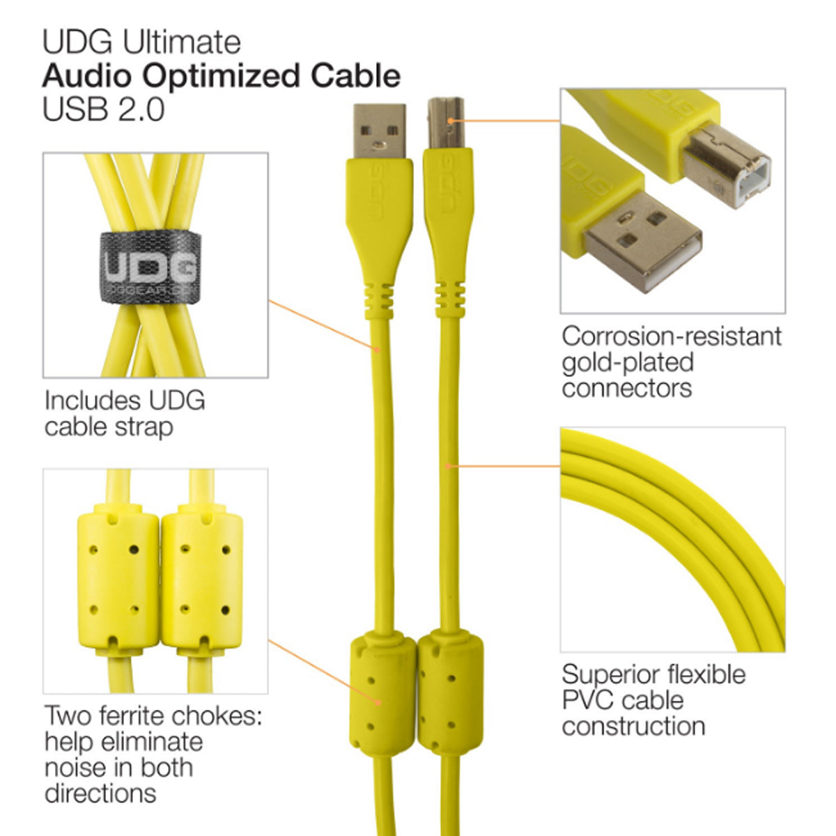 UDG Ultimate U95003 USB2 Cable A-B Yellow Straight 3m