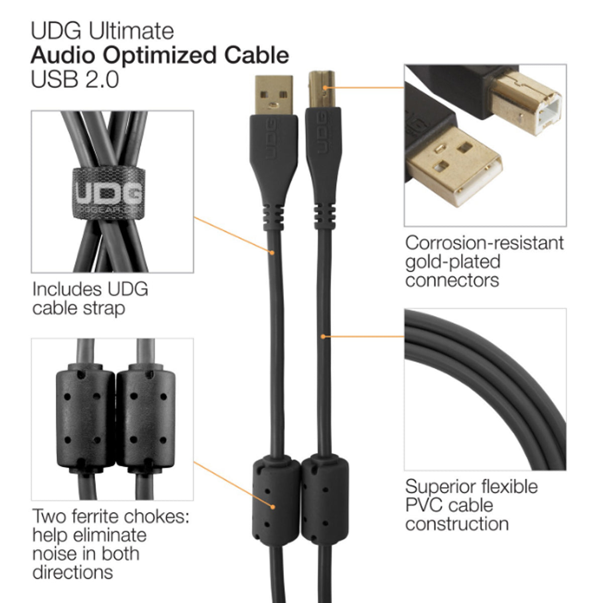 UDG Ultimate U95005 USB2 Cable A-B Black Angled 2m