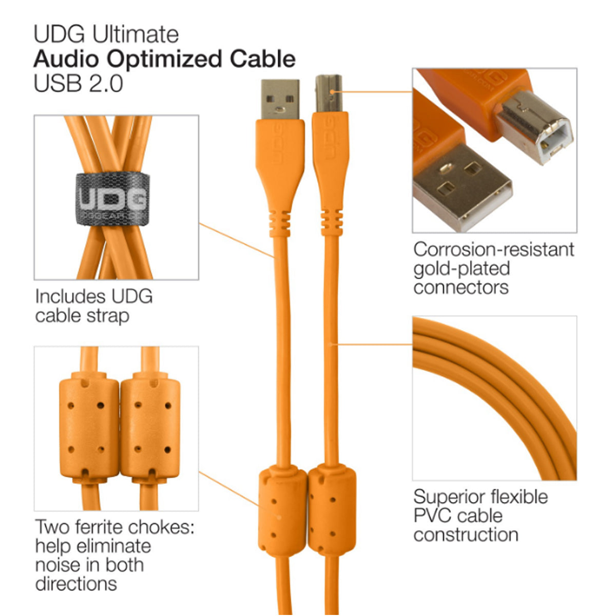 UDG Ultimate U95004 USB2 Cable A-B Orange Angled 1m