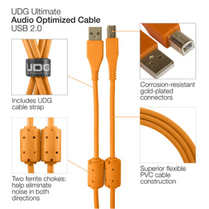 UDG Ultimate U95006 USB2 Cable A-B Orange Angled 3m