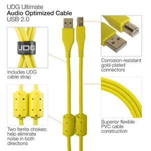 UDG Ultimate U95005 USB2 Cable A-B Yellow Angled 2m