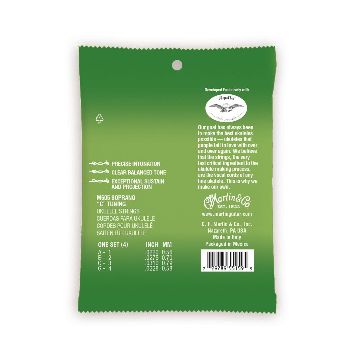 Martin M605 Premium Polygut Ukulele Strings 4-String Uke Soprano