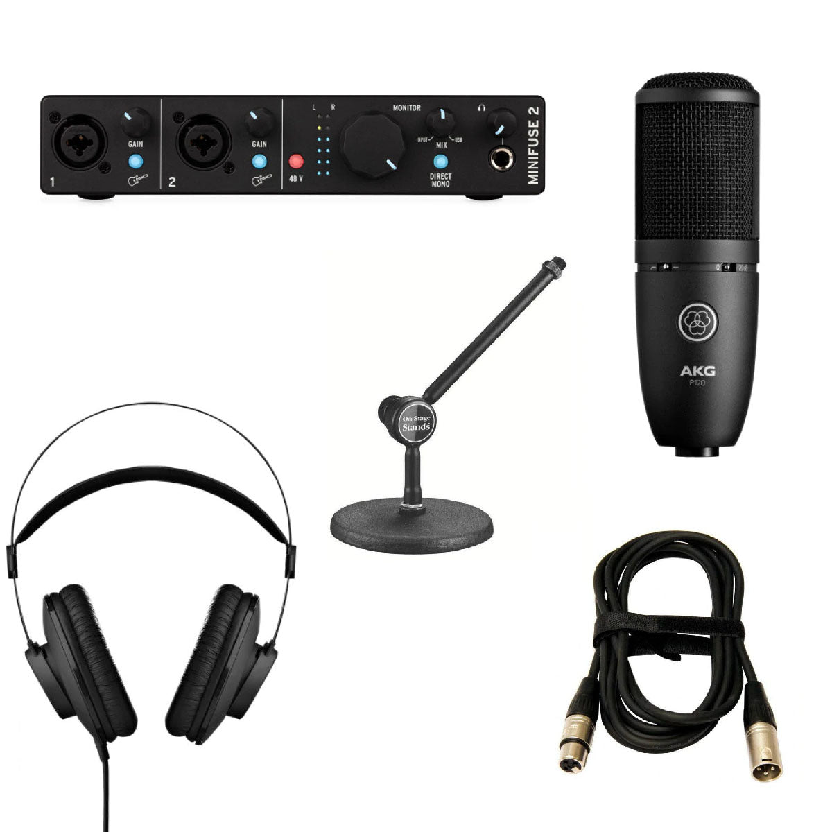 Arturia MiniFuse 2 Audio Interface Studio Bundle w/ AKG P-120 Mic &amp; K-52 Headphones