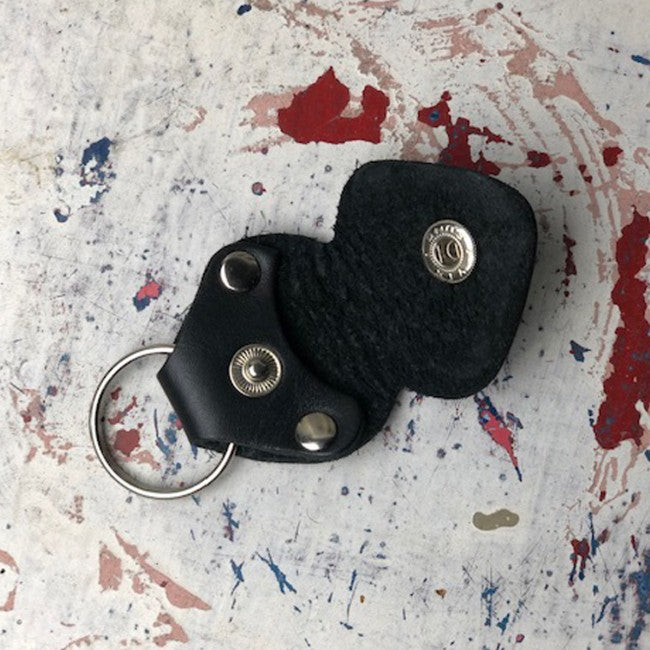 BM Pick Pouch Leather Keyring w/ Belfield Music Logo open