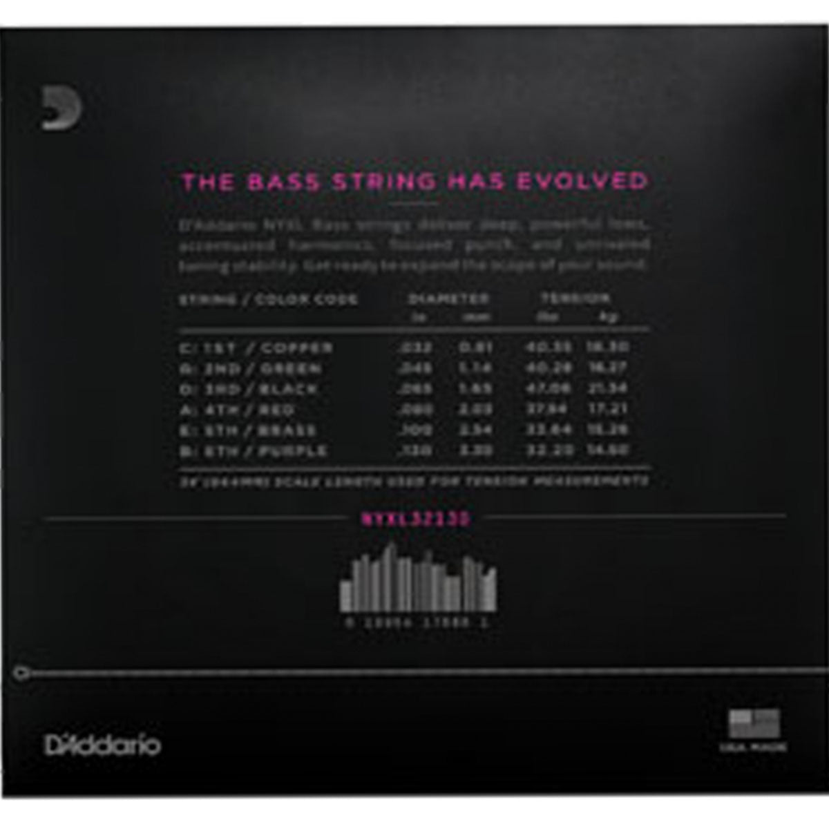 D'Addario NYXL32130 Bass Guitar Strings 6-Str Nickel Wound Long Scale 32-130 Regular Light