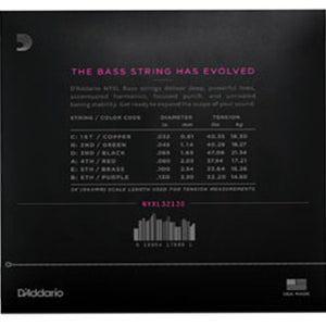 D'Addario NYXL32130 Bass Guitar Strings 6-Str Nickel Wound Long Scale 32-130 Regular Light