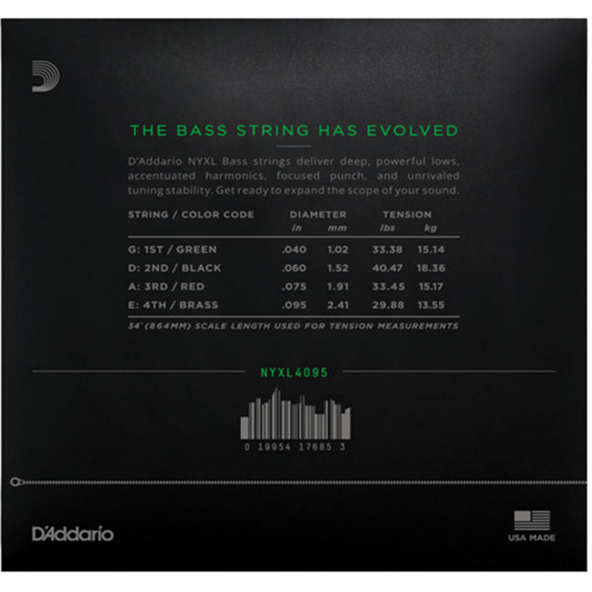 D'Addario NYXL4095 Bass Guitar Strings Nickel Wound Long Scale 40-95 Super Light
