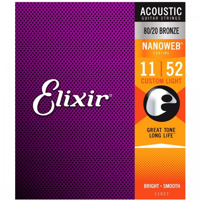 Elixir 11027 Acoustic Guitar Strings Nanoweb Custom Light 11-52 
