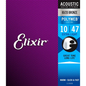 Elixir 11000 Acoustic Guitar Strings Polyweb Extra Light 10-47 80/20 Bronze A-PW-XL