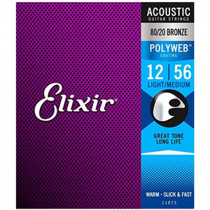 Elixir 11075 Acoustic Guitar Strings Polyweb Light Medium 12-56