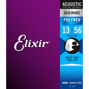 Elixir 11100 Acoustic Guitar Strings Polyweb Medium 13-56 80/20 Bronze A-PW-M