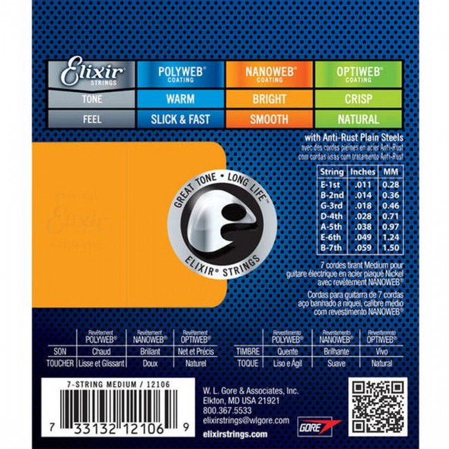 Elixir 12106 Electric Guitar Strings Medium 11-59