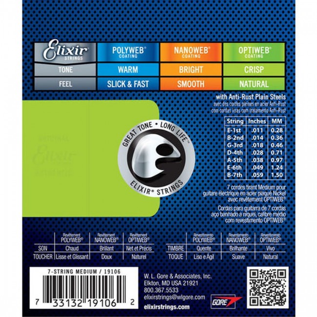 Elixir 19106 Electric Guitar Strings 11-59