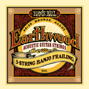 Ernie Ball 2061 Earthwood 5-String Banjo Strings Frailing 80/20 Bronze 10-24 (Loop End)