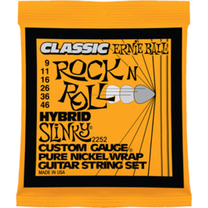 Ernie Ball 2252 Electric Guitar Strings Pure Nickel Rock N Roll Classic Hybrid Slinky 9-46