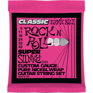 Ernie Ball 2253 Electric Guitar Strings Pure Nickel Rock N Roll Classic Super Slinky 9-42