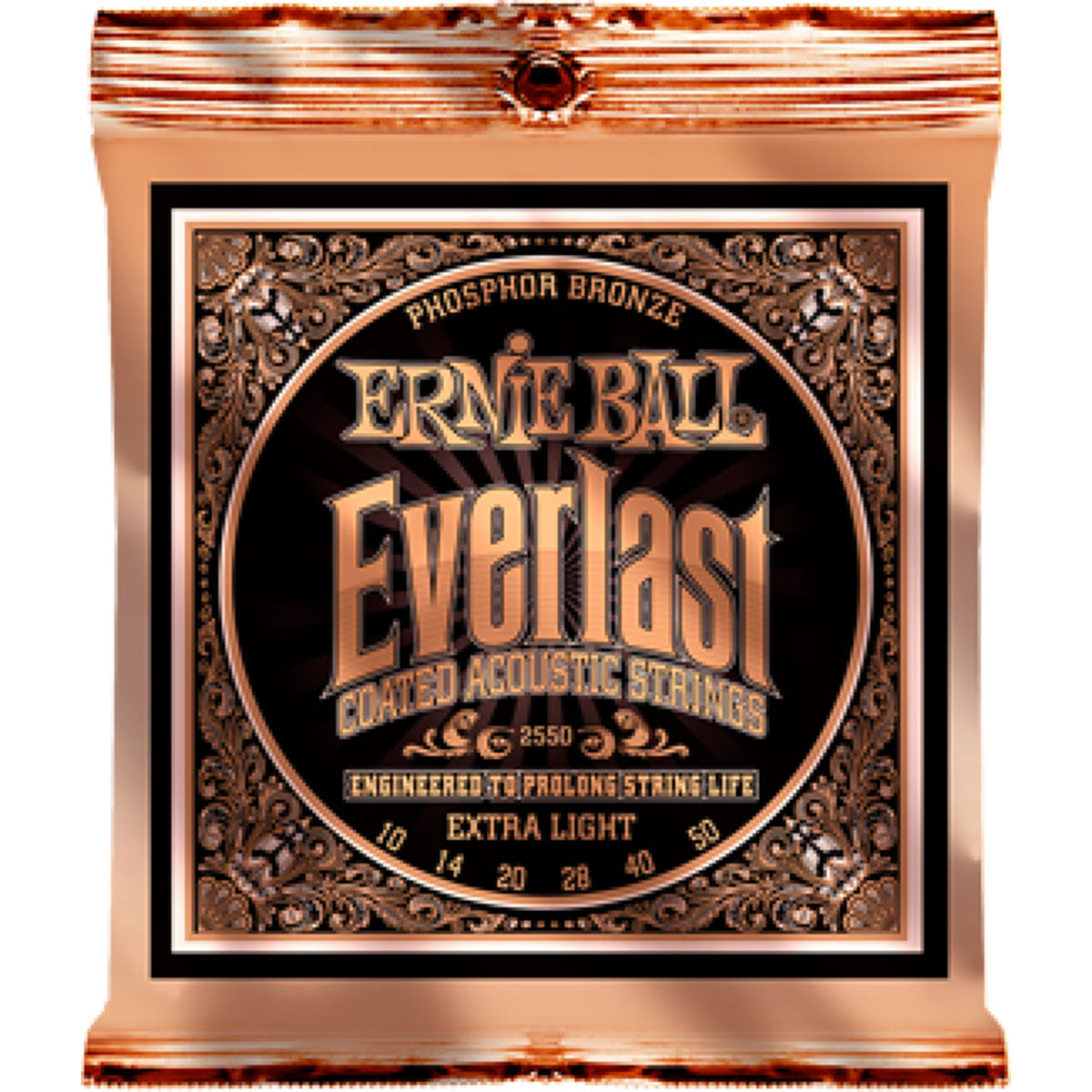 Ernie Ball 2550 Everlast Acoustic Guitar Strings Coated Phosphor Bronze Extra Light 10-50