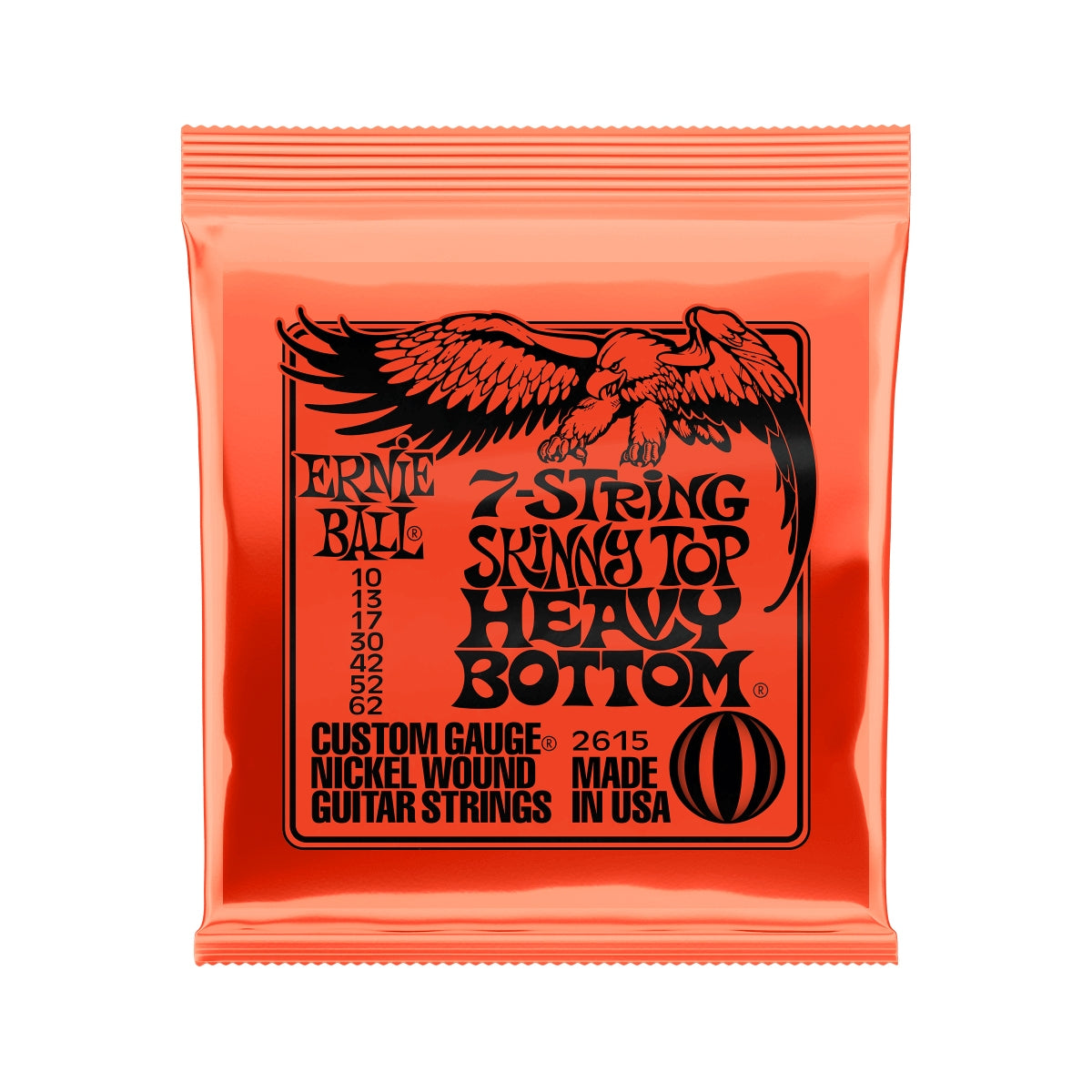 Ernie Ball 2615 Electric Guitar Strings 7-String Slinky Nickel Wound Skinny Top Heavy Bottom 10-62