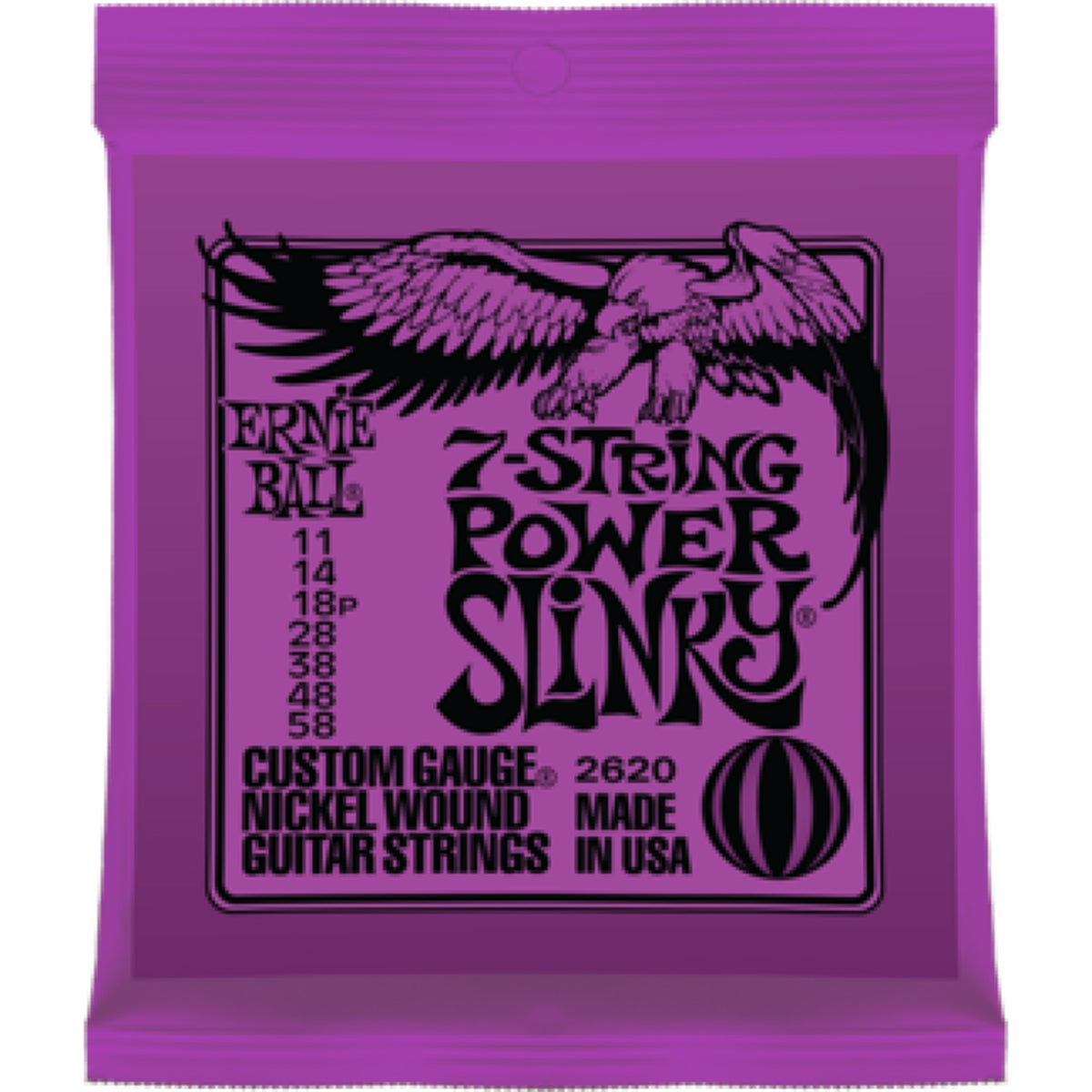 Ernie Ball 2620 Electric Guitar Strings 7-String Slinky Nickel Wound Power 11-58