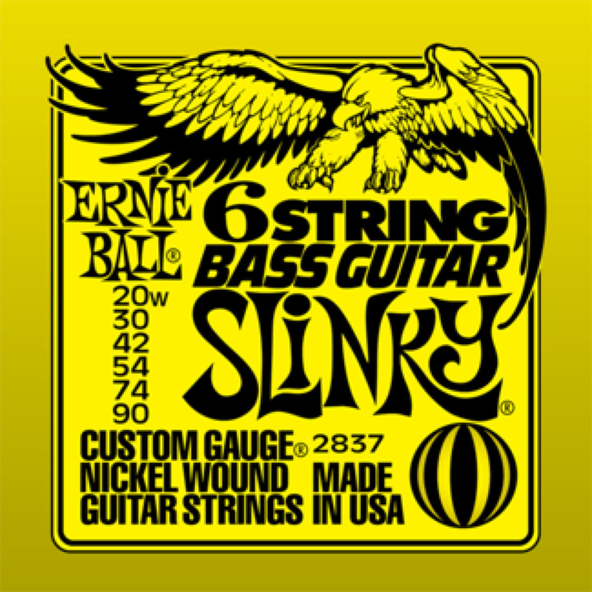 Ernie Ball 2837 Bass Guitar Strings 6-String 29 5/8 Scale Slinky 20-90