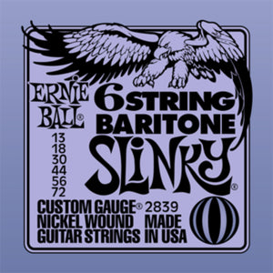 Ernie Ball 2839 Electric Guitar Strings 6-String Baritone 29 5/8 Scale Slinky 13-72