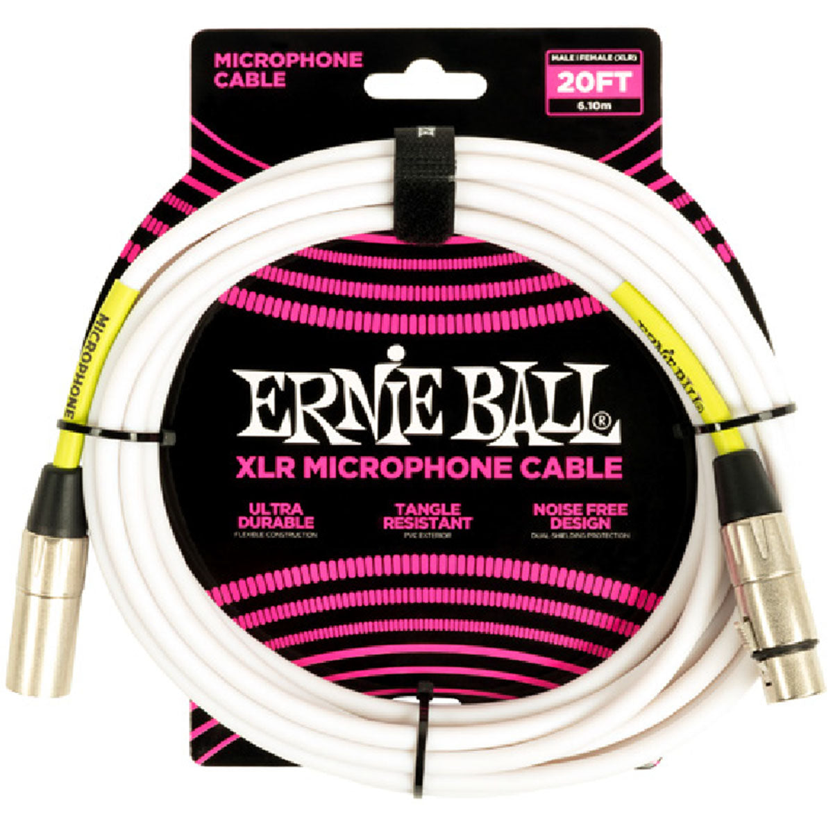 Ernie Ball 6389 Microphone Cable 20ft White PVC XLR Mic Lead