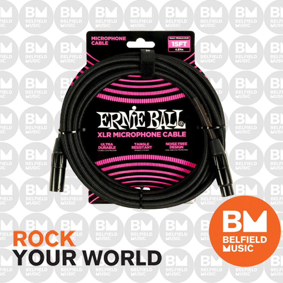 Ernie Ball 6391 Microphone Cable 15ft Black Braided XLR Mic Lead