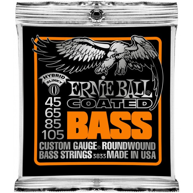 Ernie Ball 3833 Coated Bass Guitar Strings 45-105 Roundwound Hybrid Slinky (Orange)