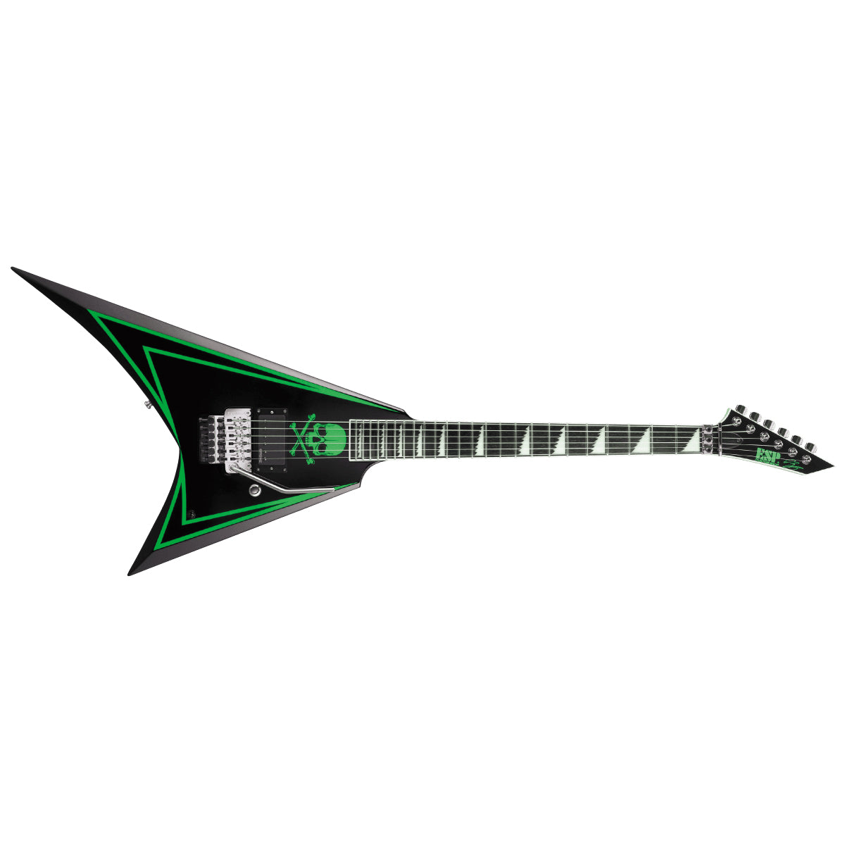 ESP Custom Shop ALEXI GREENY Laiho Signature Electric Guitar Black w/ Lime Green Pinstripe & Skull